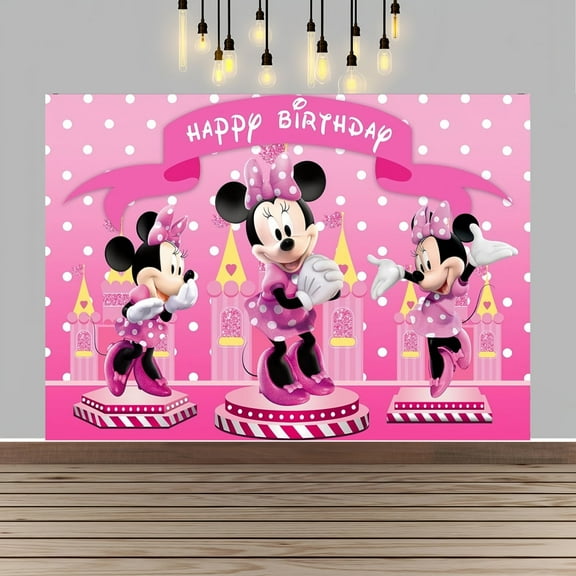 Minnie Happy Birthday Anime Cartoon Theme Backdrops Banner Birthday Party Decor Supplies(5x3ft)