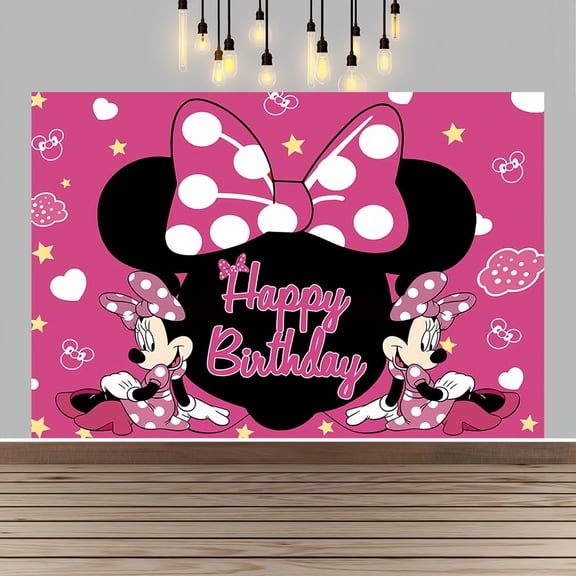 Minnie Happy Birthday Anime Cartoon Theme Backdrops Banner Birthday Party Decor Supplies(5x3ft)