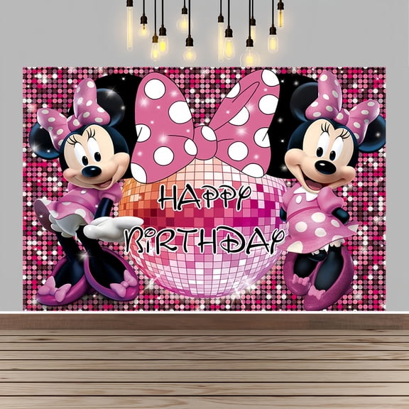 Minnie Happy Birthday Anime Cartoon Theme Backdrops Banner Birthday Party Decor Supplies(5x3ft)
