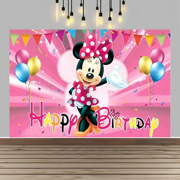 Minnie Happy Birthday Anime Cartoon Theme Backdrops Banner Birthday Party Decor Supplies(5x3ft)