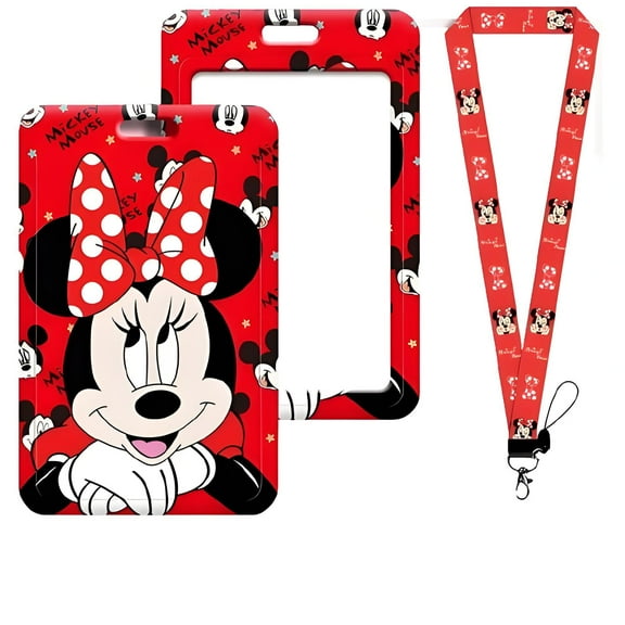 Minnie Id Badge Holder Lanyard, Badge Holder with Detachable Name Card Tag Vertical ID Protector Badge Reel for Office Employees