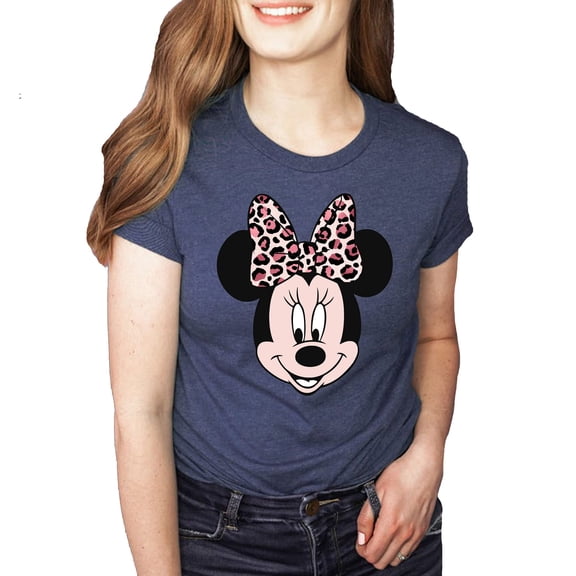 Minnie Leopard Print Bow Portrait, Animal Kingdom Shirt, Safari Shirt Casual Short Sleeve Shirt (Large, Navy)