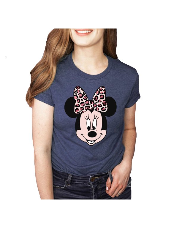 Minnie Leopard Print Bow Portrait, Animal Kingdom Shirt, Safari Shirt Casual Short Sleeve Shirt (X Large, Navy)