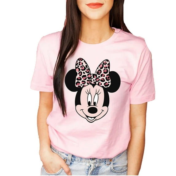 Minnie Leopard Print Bow Portrait, Animal Kingdom Shirt, Safari Shirt Casual Short Sleeve Shirt (XX Large, Light Pink)
