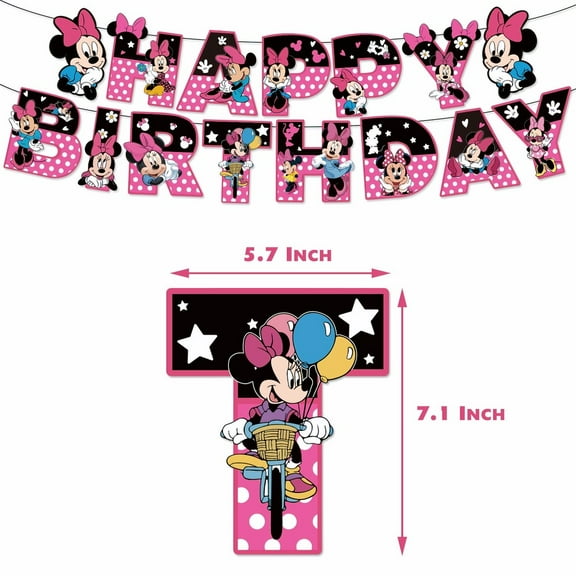 Minnie Mickey Anime Cartoon Birthday Party Decorations Banner - Waterproof Laminated Hanging Pennants for Kids Room Theme Decoration Supplies