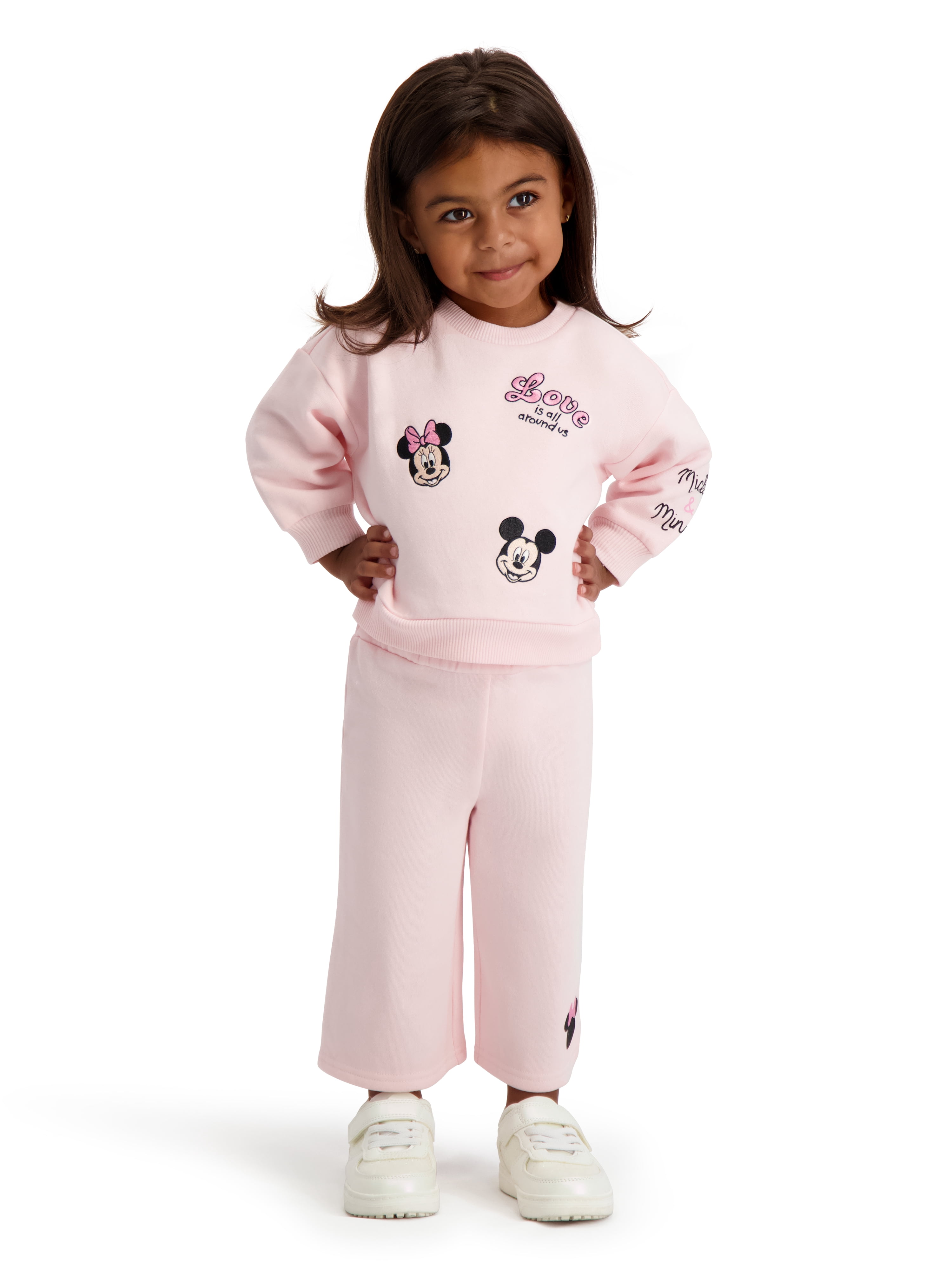 Minnie & Mickey Baby Girl 2 Piece Embroidered Sweat Set, Sizes 0-24 Months