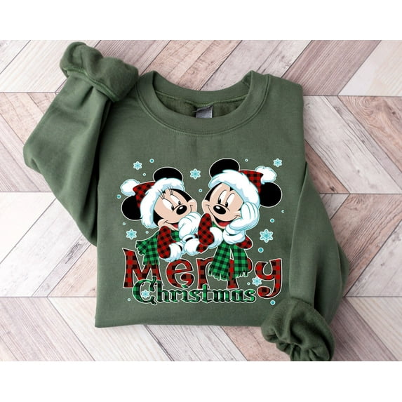 Minnie Mickey Merry Christmas Sweater, Disney Christmas Sweatshirt, Holiday Family Shirt,Military Green Color,Size L