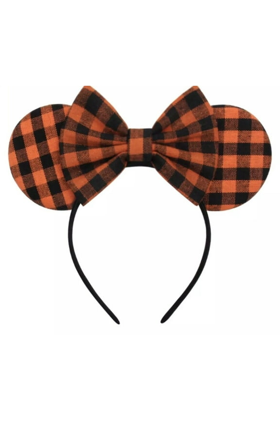 Minnie Mickey Mouse Ears headband Disney Halloween Orange Plaid Fall HANDMADE