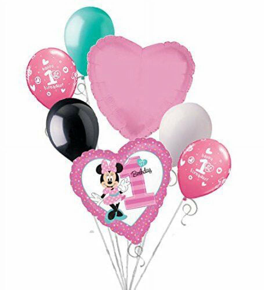 Minnie Mouse 1st Birthday 7 pc Balloon Bouquet Party Decoration Pink Disney Girl