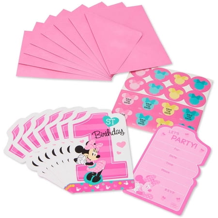 Minnie Mouse 1st Birthday Party Invite Postcards, 8ct