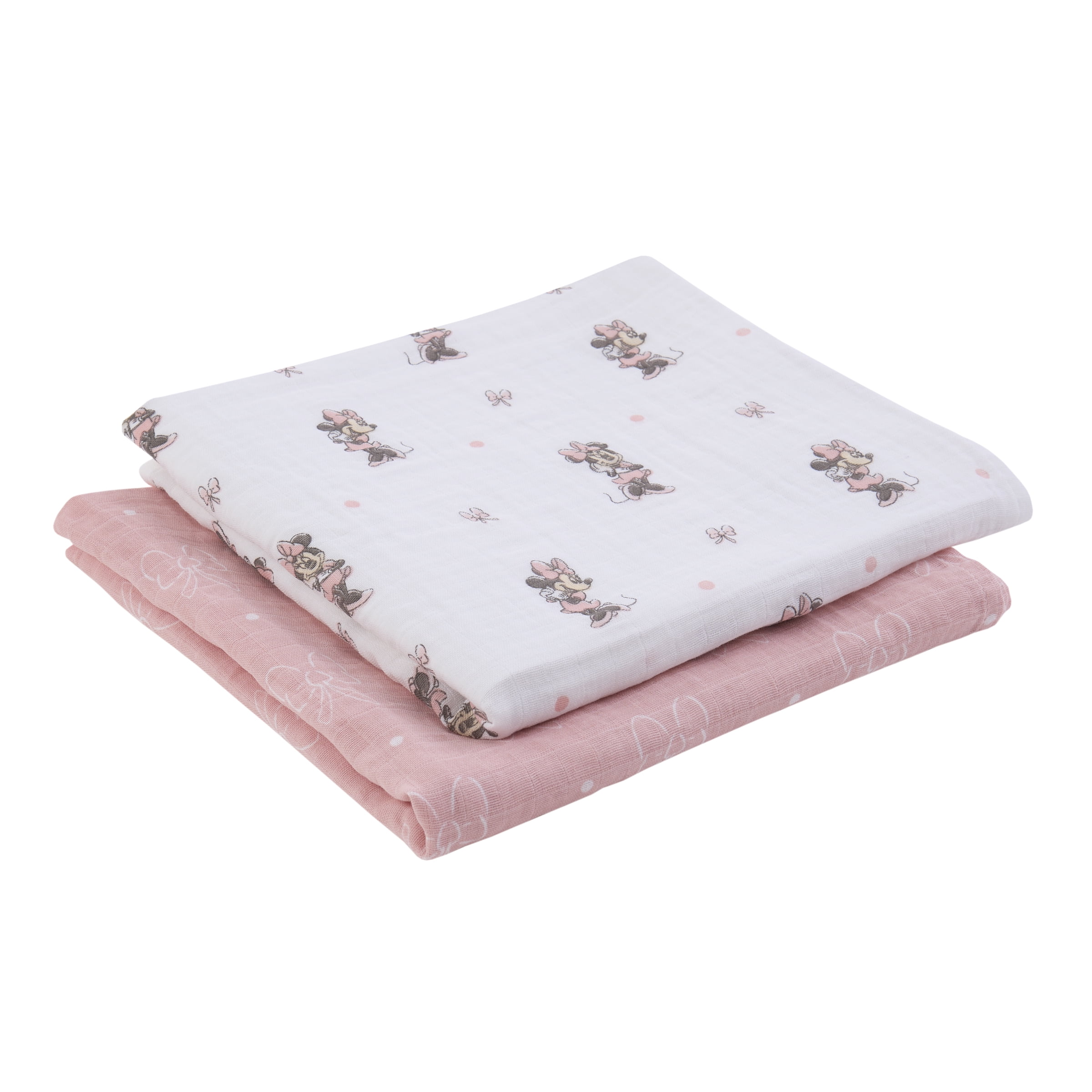 Minnie Mouse 2-Pack 100% Cotton Muslin Swaddle Blankets, Pink for Infant Girls