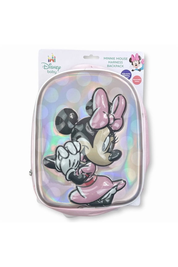 Minnie Mouse 3D Mold Mini Polyester Harness Backpack with Removable Tether, Pink