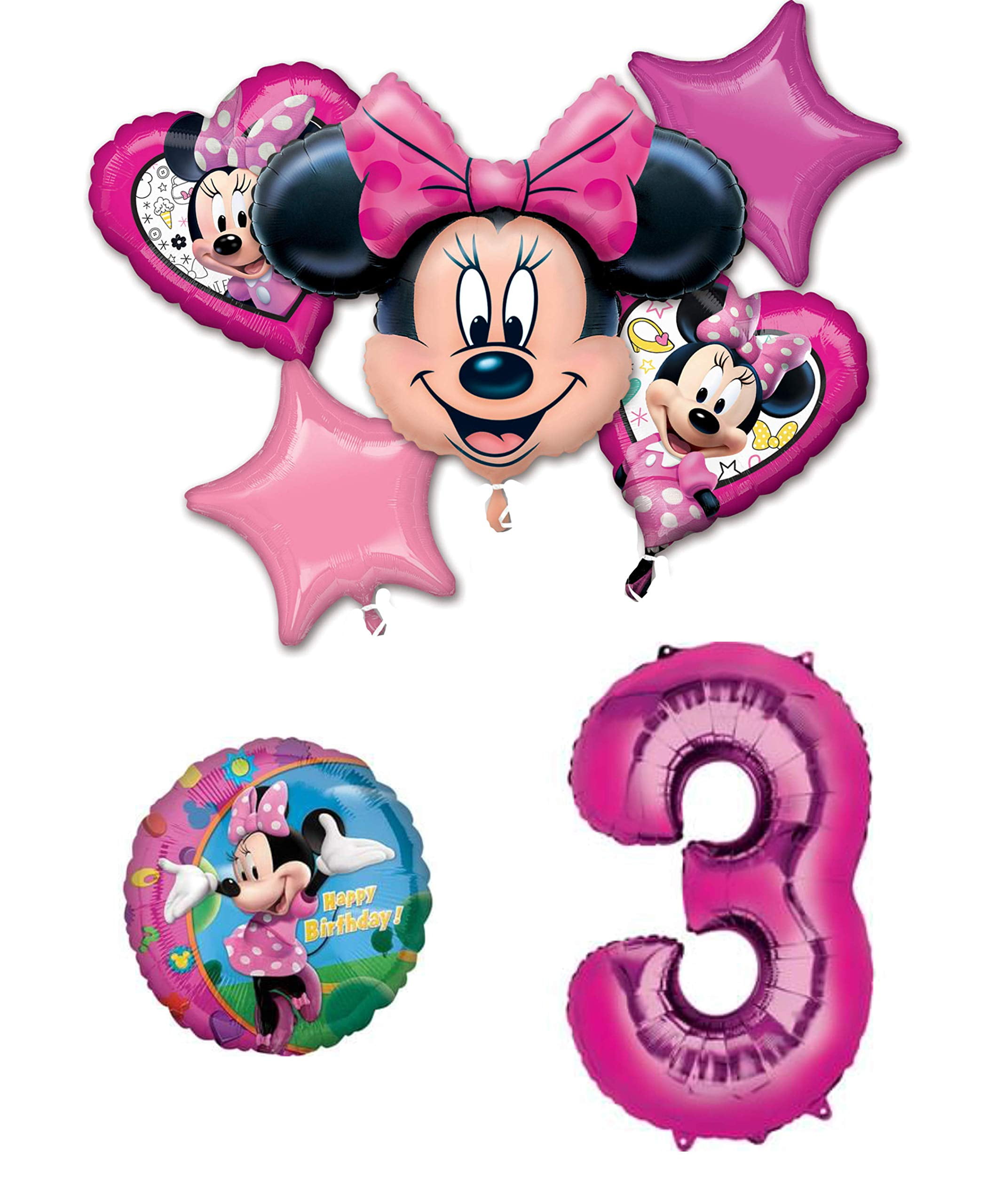 Minnie Mouse 3rd Birthday Party Balloon Decorations Bundle, 3 Year Old Birthday, 7 Pieces