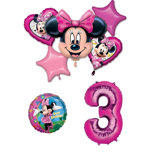 Minnie Mouse 3rd Birthday Party Balloon Decorations Bundle, 3 Year Old Birthday, 7 Pieces