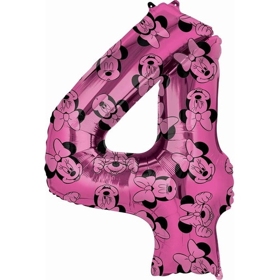 Minnie Mouse 4th #4 Fourth Birthday Forever Pink and Black 34" Mylar Balloon