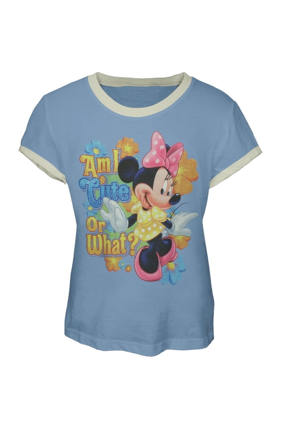 Minnie Mouse - Am I Cute Girl's Ringer T-Shirt - X-Small