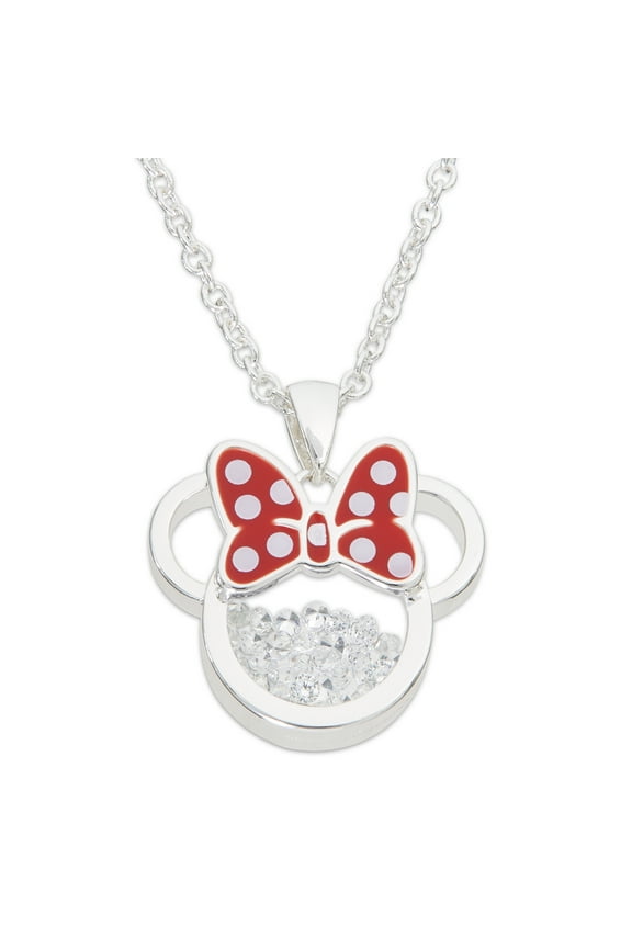 Minnie Mouse April Birthstone Silver Plated Shaker Pendant Necklace, 18+2 Extender