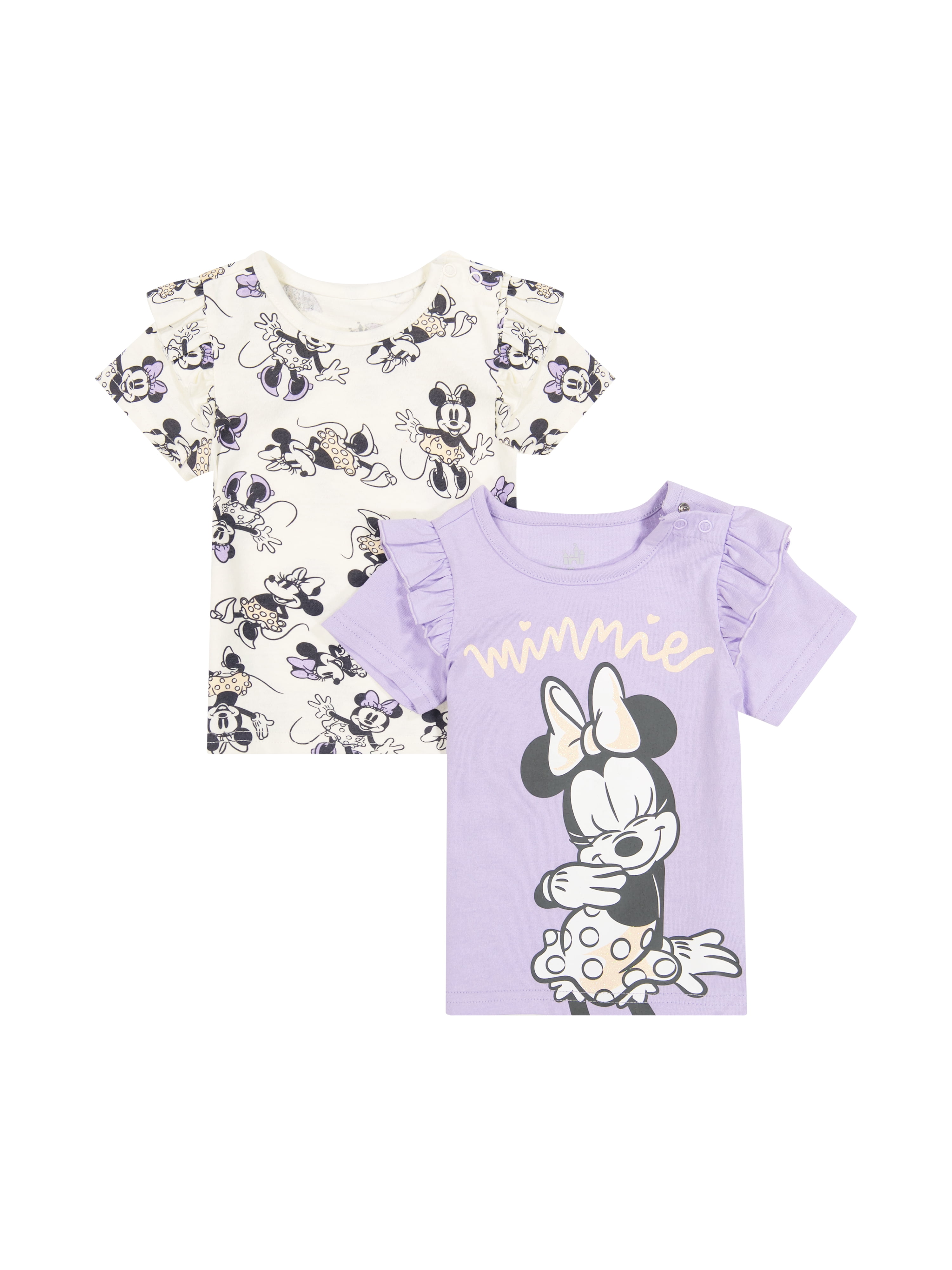 Minnie Mouse Baby Girl 2 Pack Short Sleeve Tee Shirts, Sizes 0/3 Months-24 Months