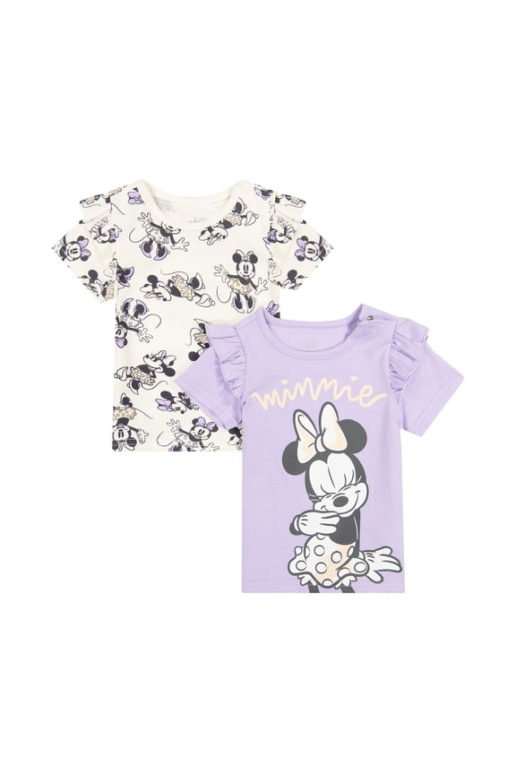 Minnie Mouse Baby Girl 2 Pack Short Sleeve Tee Shirts, Sizes 0/3 Months-24 Months