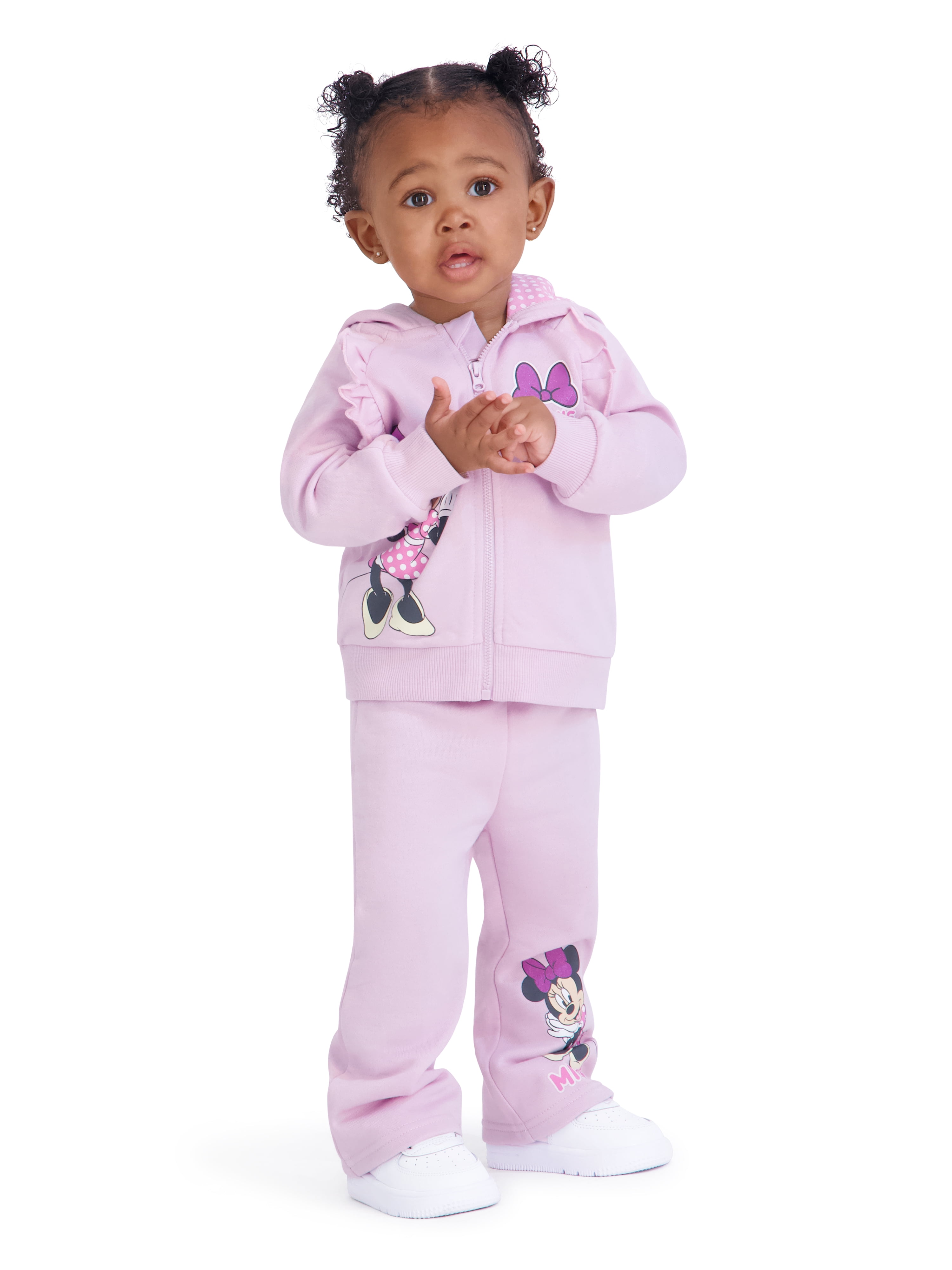 Minnie Mouse Baby Girl 3 Piece Fleece Jogger Set, Sizes 0-24 Months