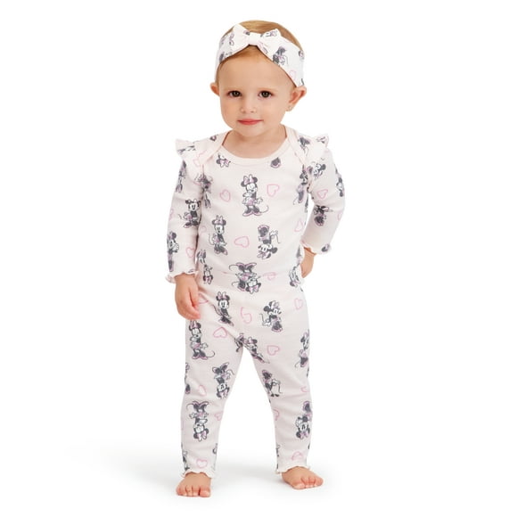 Minnie Mouse Baby Girl 3 Piece Rib Pant Set, Sizes 0-24M