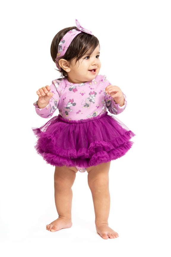 Minnie Mouse Baby Girls Tutu Bodysuit with Matching Headband Set, 2 Piece, Sizes Newborn-24M