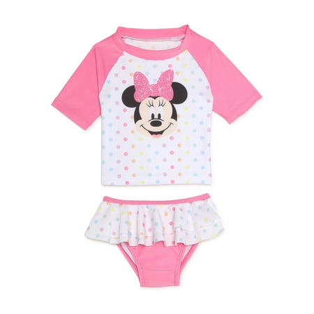 Minnie Mouse Baby Girl Swim Rash Guard Set, 2-Piece, Sizes 0-12M