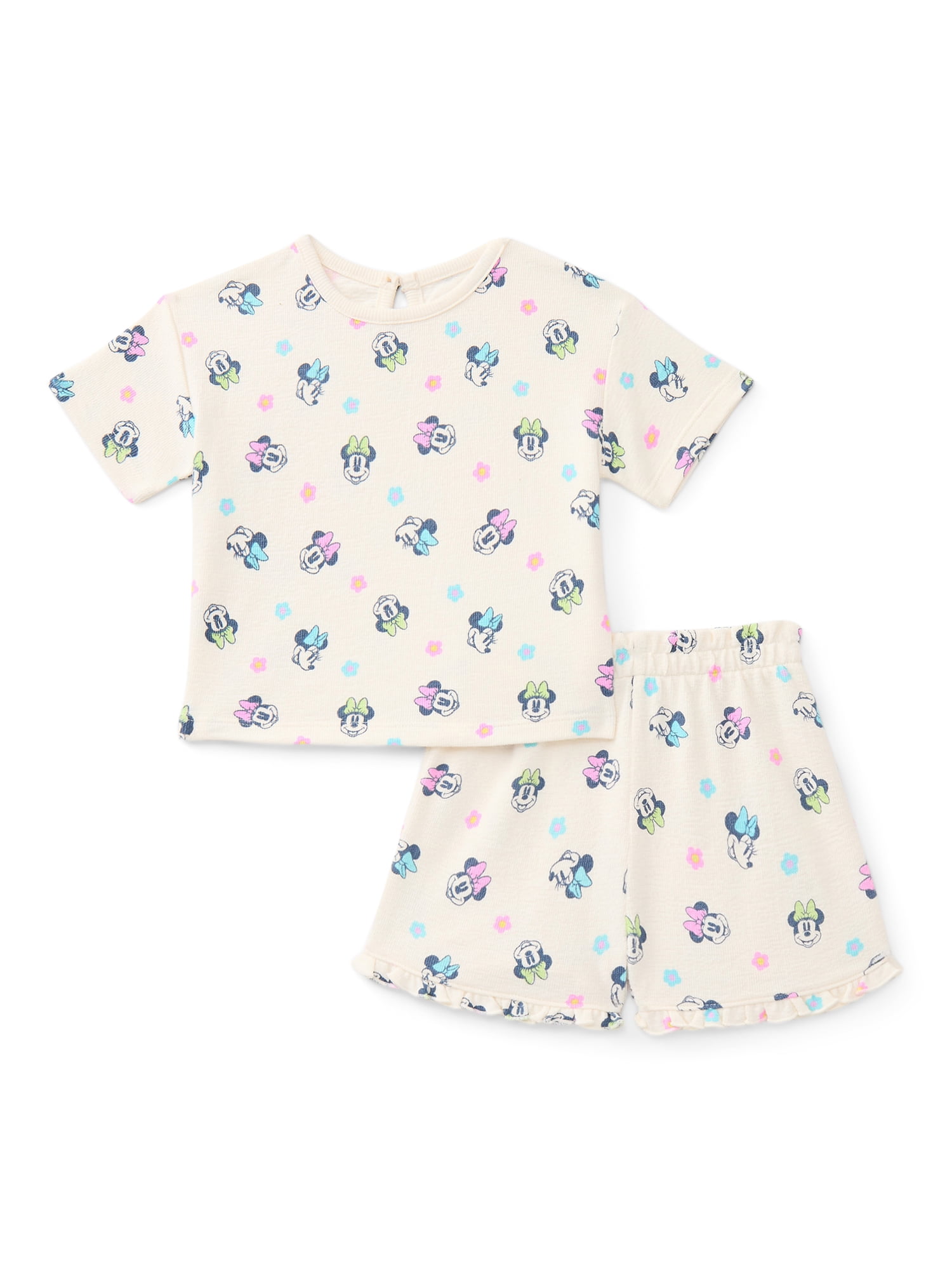 Minnie Mouse Baby Girls Textured Knit Top and Ruffle Shorts Set, 2-Piece, Sizes 0M-24M