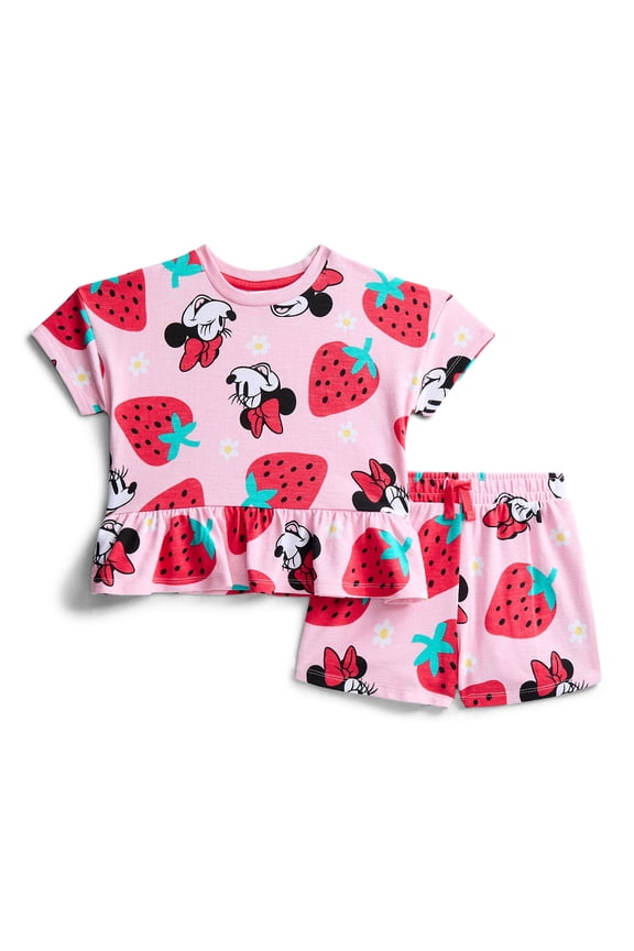 Baby Girls' Allover Print Short Sleeve Tee and Matching Shorts Set, 2-Piece, 0/2M-6/9M