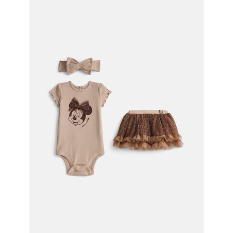 Minnie Mouse Baby Girls Bodysuit & Skirt Set with Bow Headband, 3-Piece, 0/3M-24M