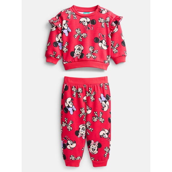 Minnie Mouse Baby Girls Fleece Sweatshirt and Pants Set, 2 Piece, Sizes 0/3M-24M