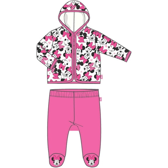 Minnie Mouse Baby Girls Pajama Set Hooded Top Footie Bottom Super Soft Pink/White