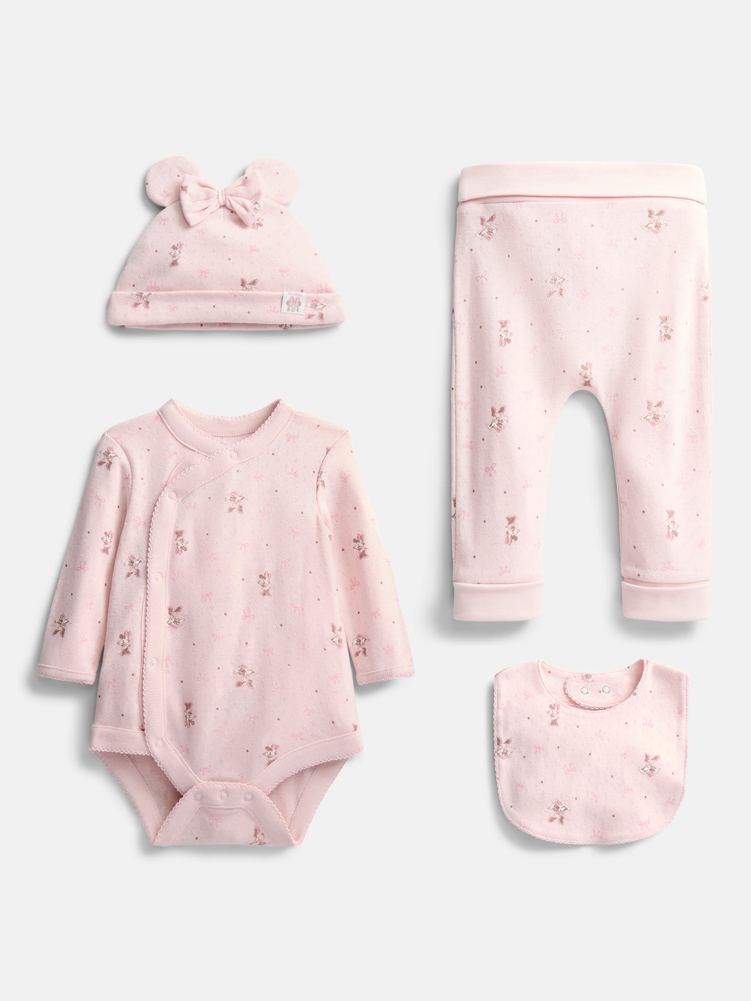 Disney Minnie Mouse Unisex Baby Allover Print Take Me Home Layette Outfit Set, 4-Piece, Sizes Preemie-6/9M
