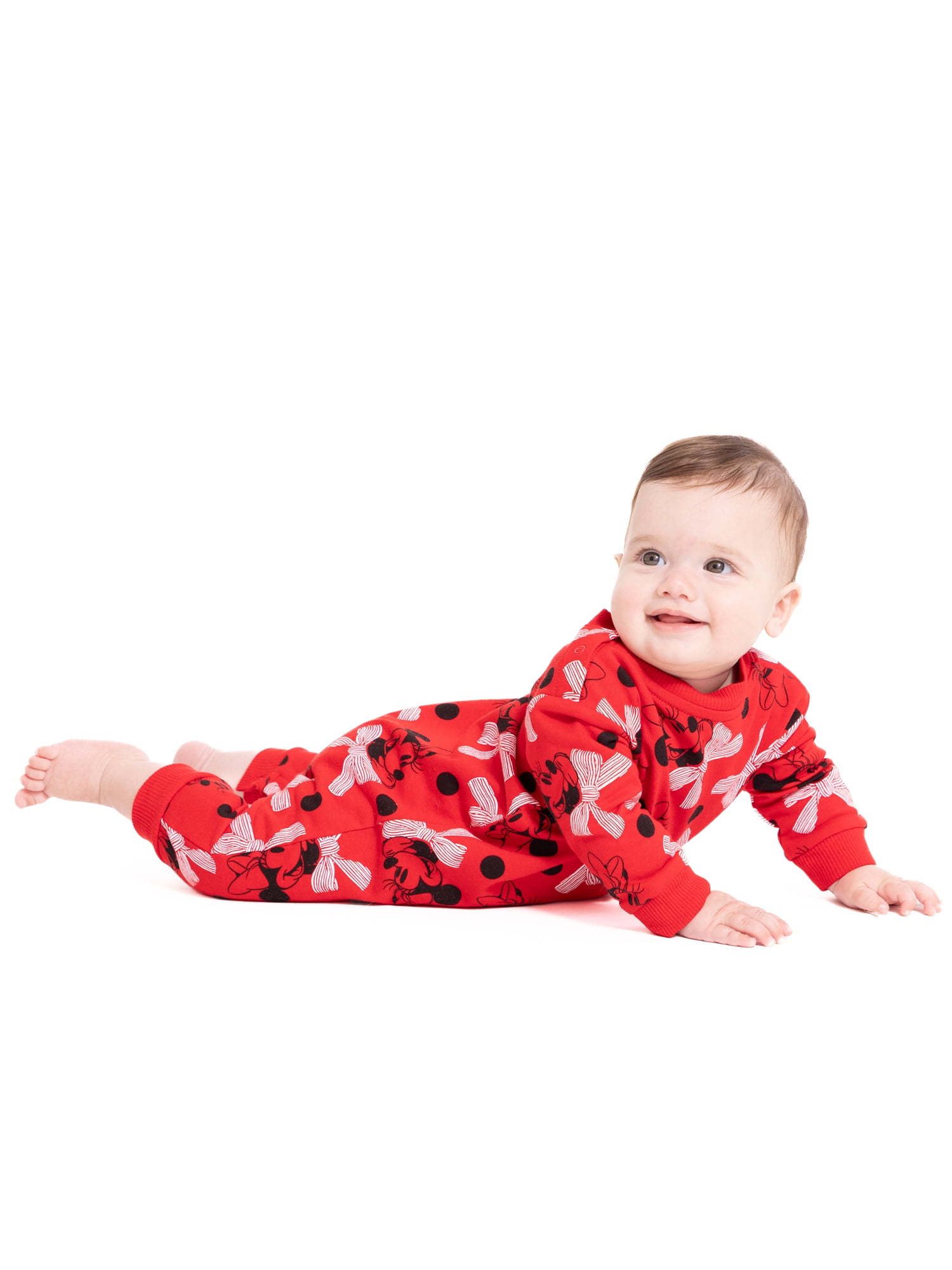 Minnie Mouse Baby Allover Print Romper with Long Sleeves, Sizes 0/3M-24M