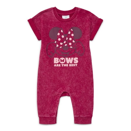 Disney Baby Girls Minnie Mouse Graphic Washed Romper, Sizes 0/3M-24M