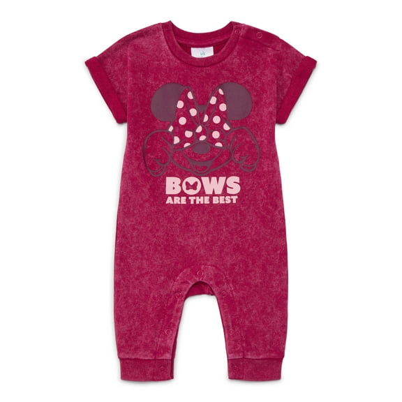 Disney Baby Girls Minnie Mouse Graphic Washed Romper, Sizes 0/3M-24M