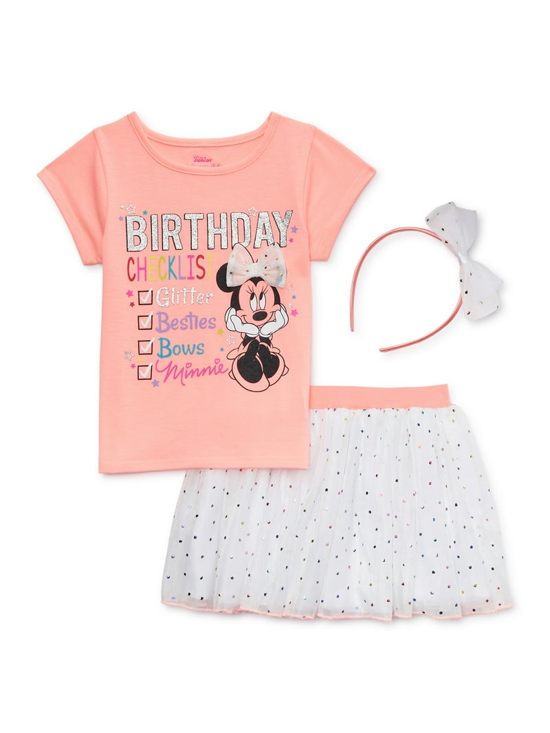 Minnie Mouse Baby Toddler Girl Birthday T-shirt, Skirt Headband