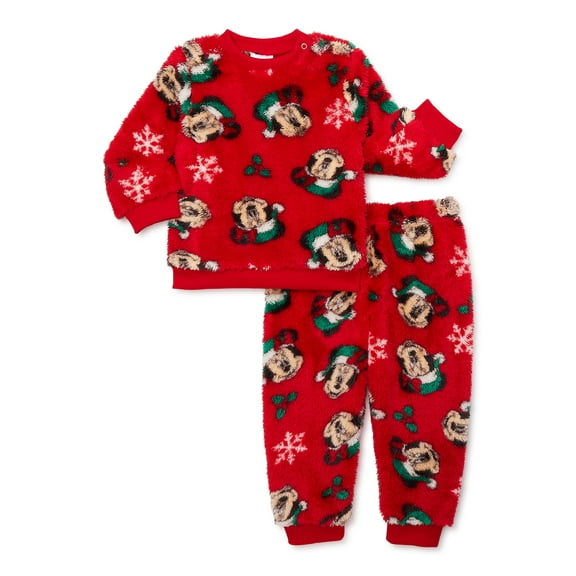 Minnie Mouse Baby and Toddler Christmas Faux Sherpa Top and Joggers Set, 2-Piece, Sizes 0/3M-5T