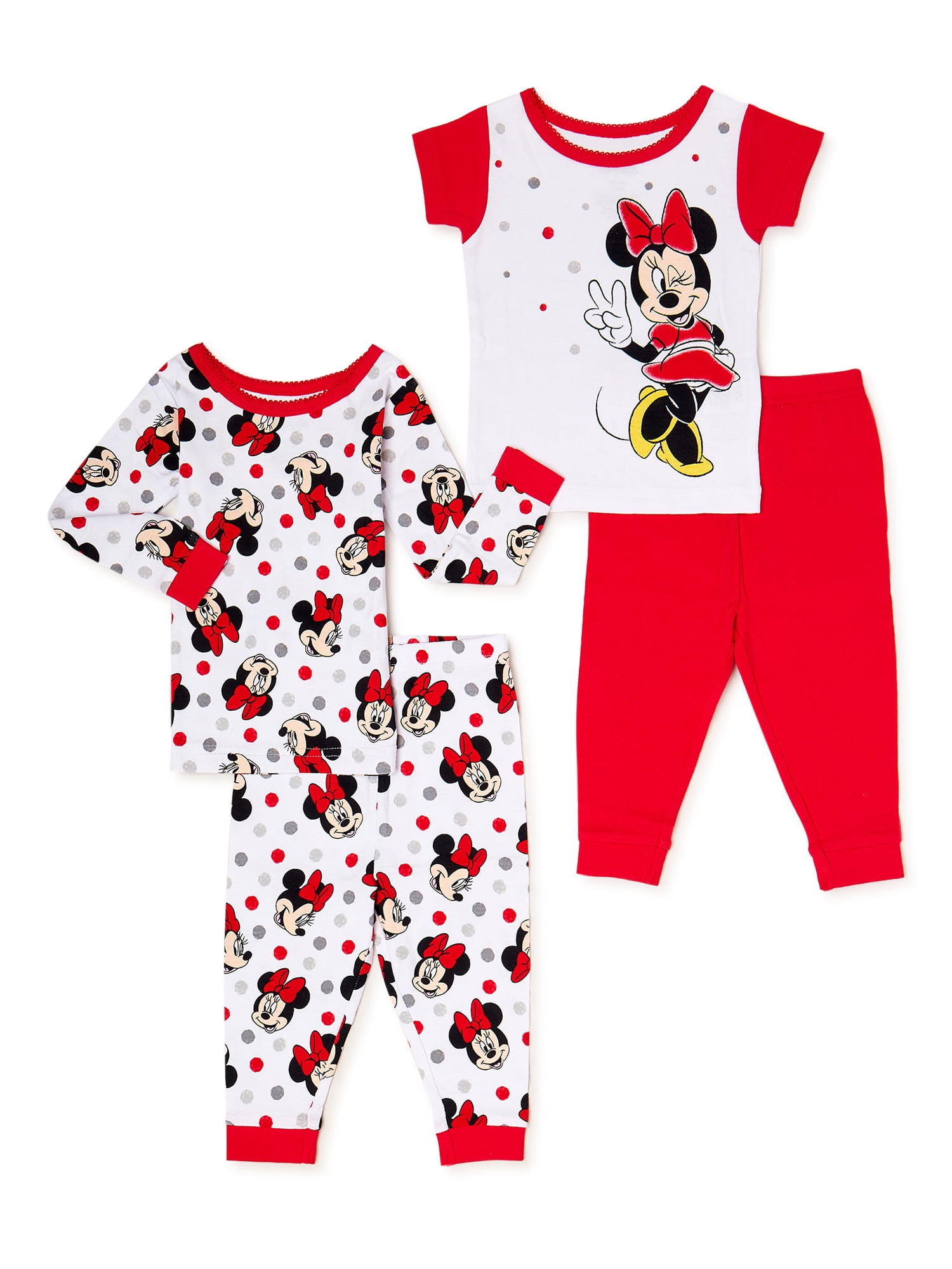 Minnie Mouse Baby and Toddler Girl Snug-Fit Pajamas, 4-Piece, Sizes 12M ...