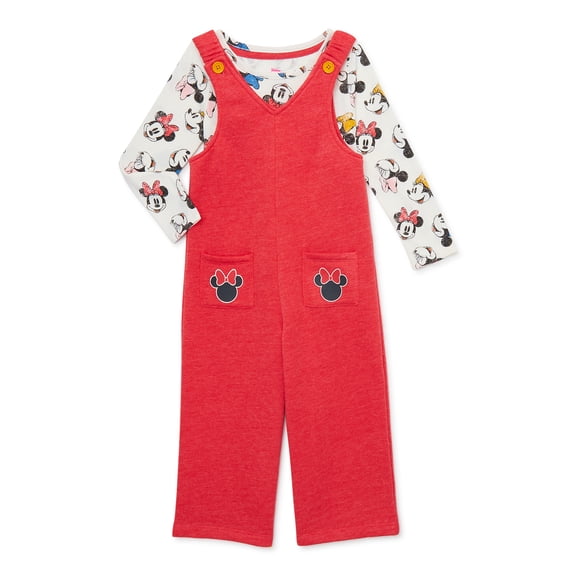 Minnie Mouse Baby and Toddler Girls Long Sleeve Tee and Romper, 2 Piece Outfit Set, Sizes 12M-5T