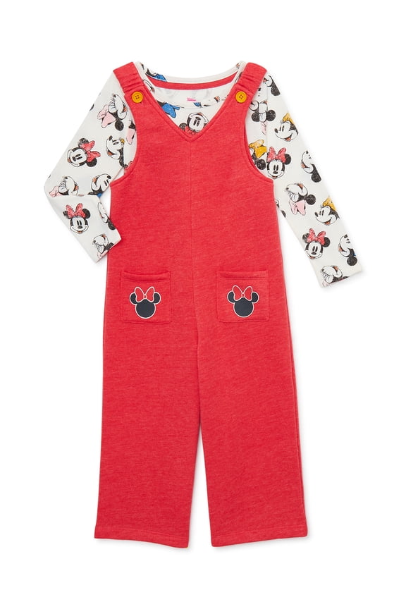 Baby and Toddler Girls Long Sleeve Tee and Romper, 2 Piece Outfit Set, Sizes 12M-5T