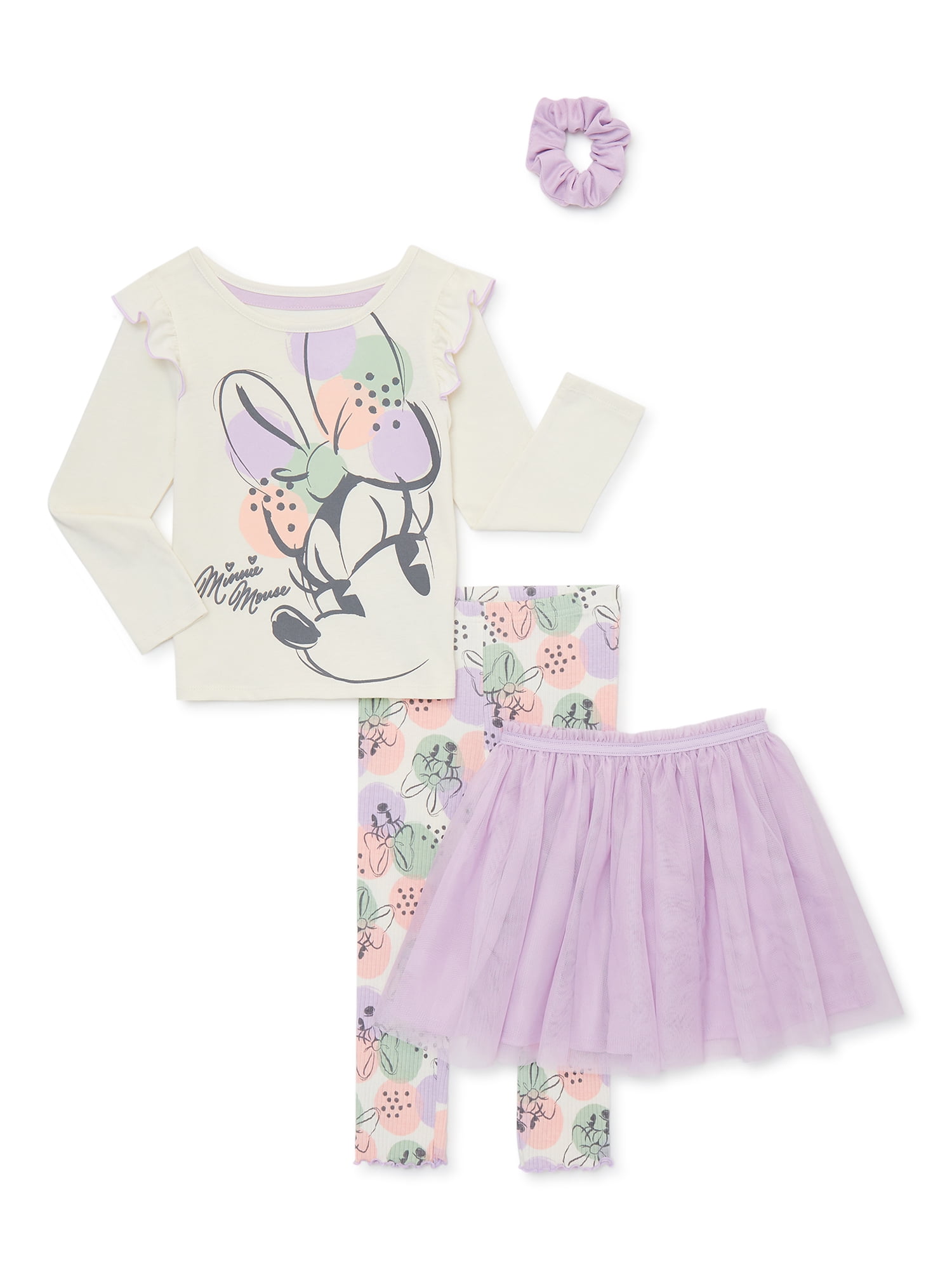 Babyhug Full Sleeves Cotton Top & Skirt Set Stripes & Minnie Mouse Print- Lime Pink