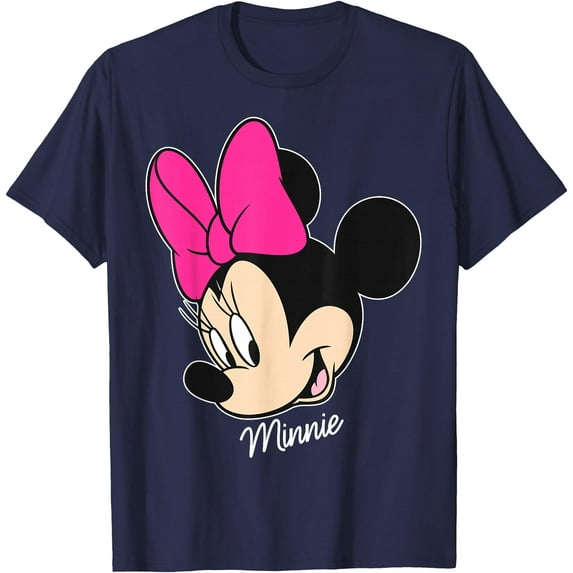 Minnie Mouse Big Face DTG Print Unisex T-Shirt,Navy Color,Size YXL