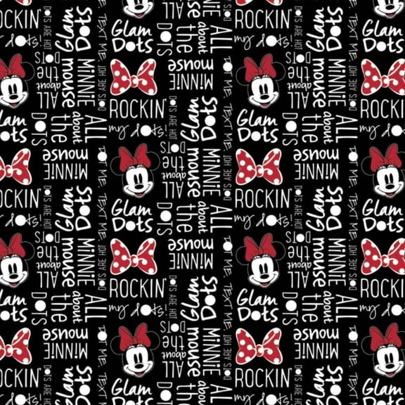 Minnie Mouse Black Cotton Fabric