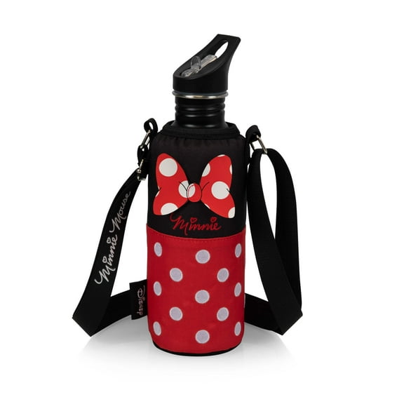 Minnie Mouse Bottle Cooler with 24 oz. Water Bottle, Black with Red Pattern