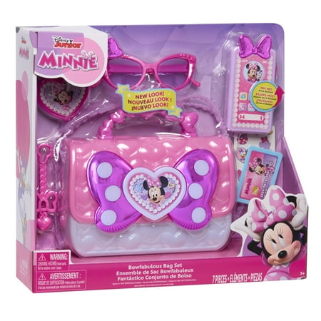 Disney Junior Minnie Mouse Bowfabulous Bag Set, 7-piece, Pretend Play, Kids Toys for Ages 3 Up