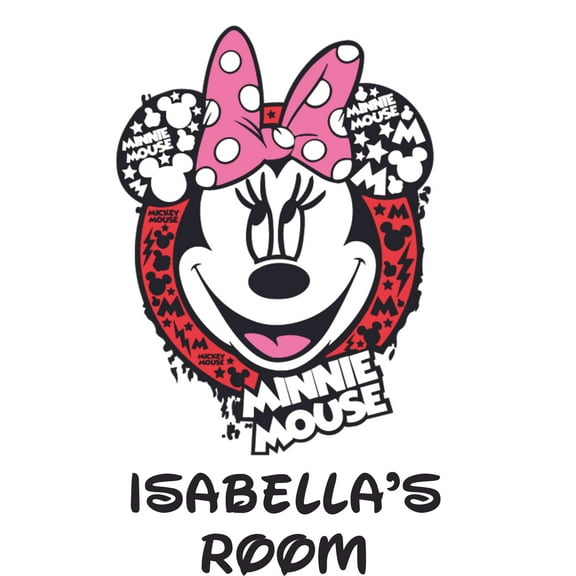Minnie Mouse Cartoon Character Vinyl Customized Name Wall Decal - Custom Vinyl Wall Art - Personalized Name - Baby Girl Boy Kid Bedroom Decal Room Sticker Decoration Size (40x35 inch)