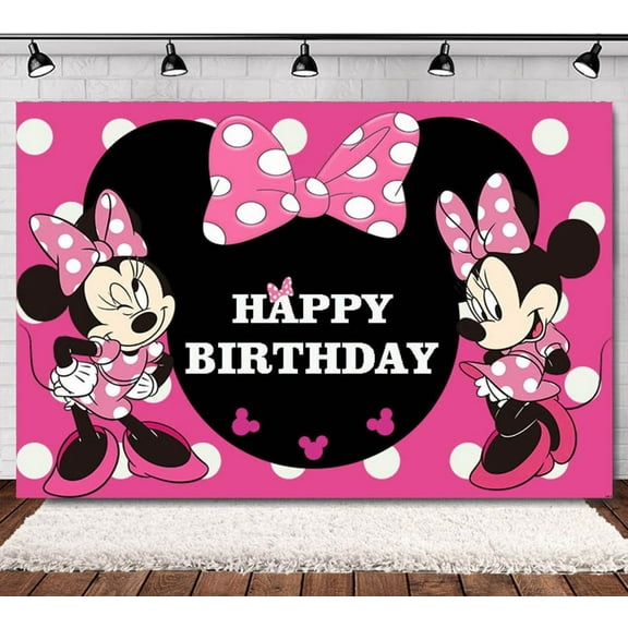 Minnie Cartoon Theme Birthday Flag Background Banner Children's Party Decoration supplies Photography Photo Prop ,70.8x43.3inch.