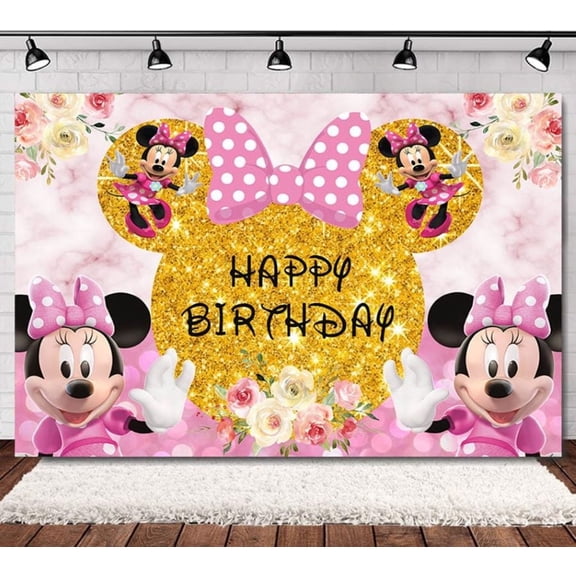 Minnie Cartoon Theme Birthday Flag Background Banner Children's Party Decoration supplies Photography Photo Prop ,70.8x43.3inch.