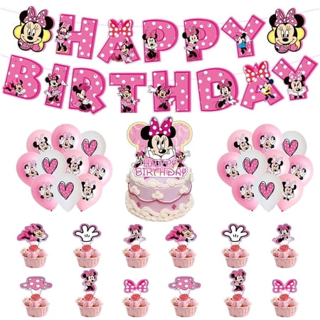 Cute Mouse Cartoon Theme Birthday Party Decor Supplies Kits, Including Banner, Balloons, Cake Toppers, Cupcake Toppers.